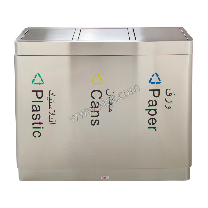 Recycle Bin Steel 3 Top Matted Stainless Steel Body With Swing Top