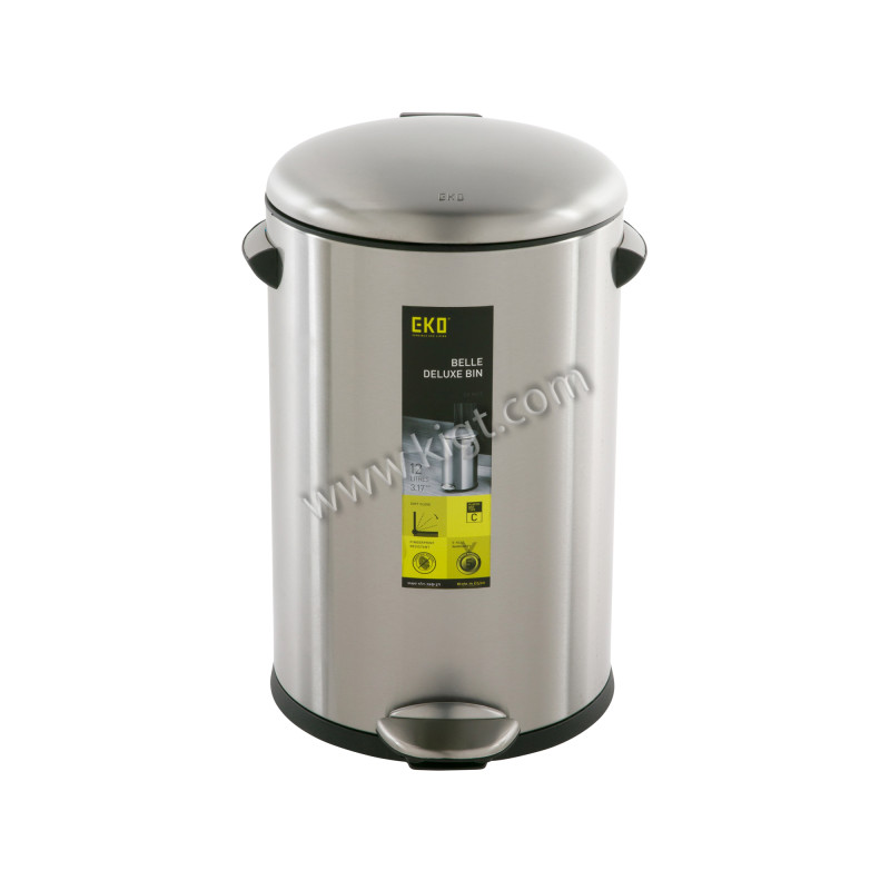EKO-Pedal Bin 12 L brushed fingerprint proof round 1*2 Pcs