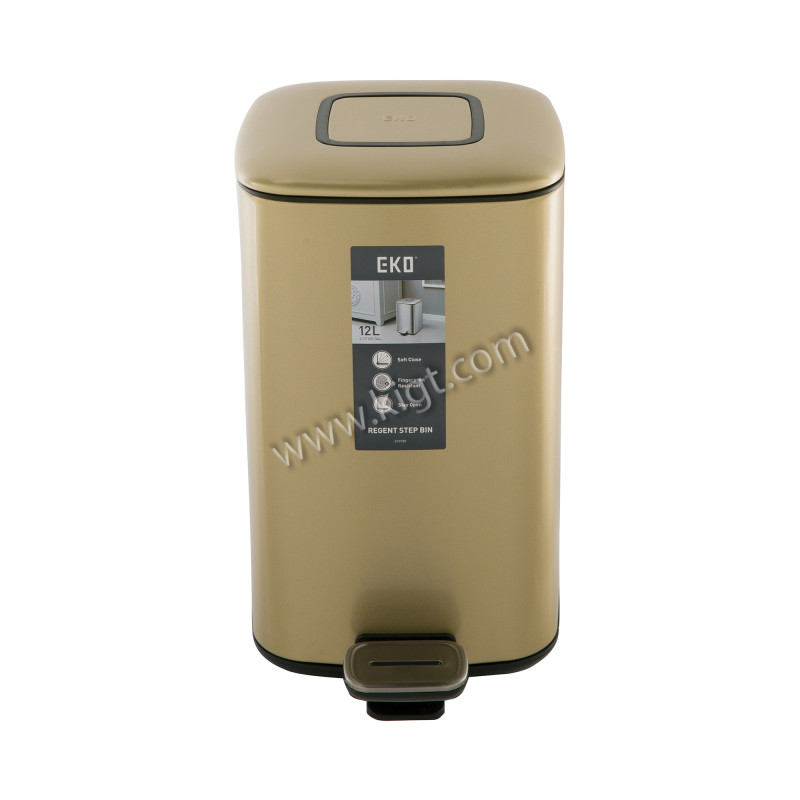 12 L square step bin  soft closed  Gold coating  1x2 Pcs