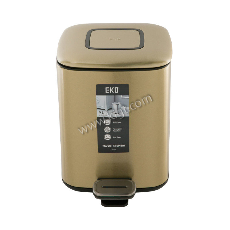 9 L square step bin  soft closed  Gold coating  1x2 Pcs