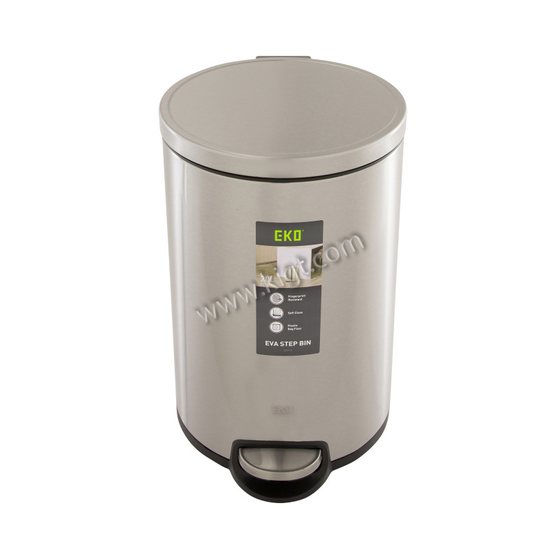 EKO 20 LTR pedal bin, soft close, PP liner, S/S satin and fingerprint finish