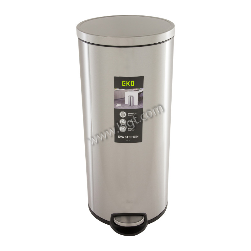 EKO 30 LTR pedal bin, soft close, PP liner, S/S satin and fingerprint finish