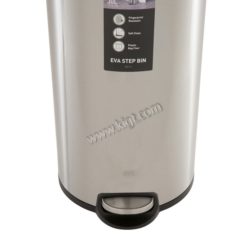 EKO 30 LTR pedal bin, soft close, PP liner, S/S satin and fingerprint finish