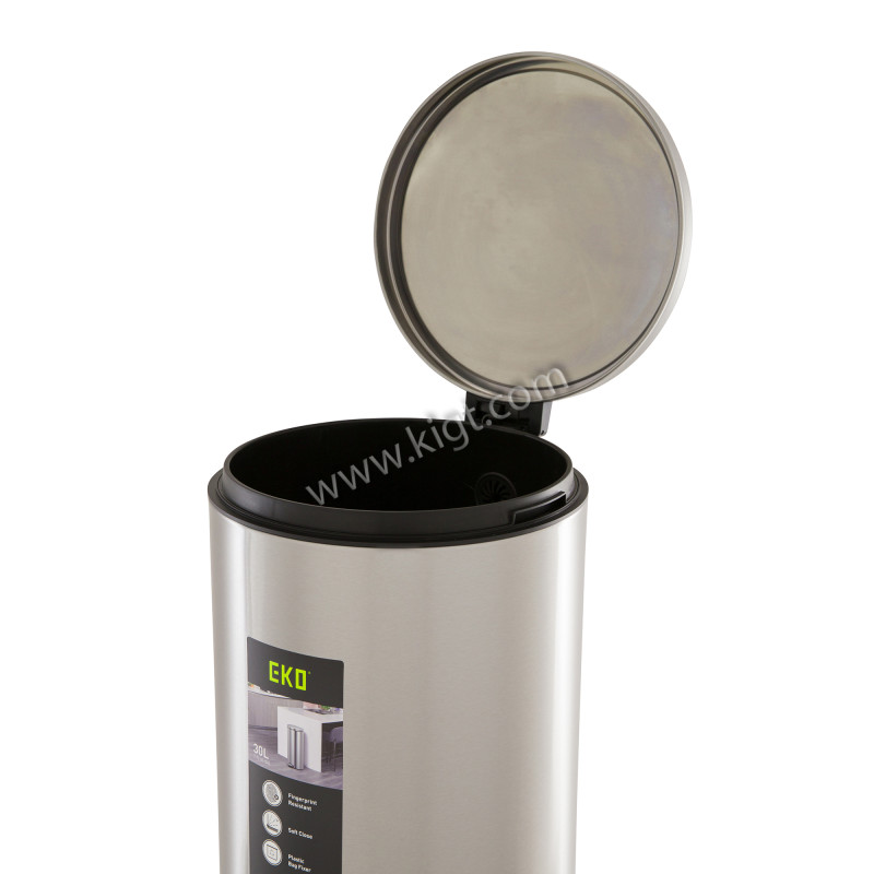 EKO 30 LTR pedal bin, soft close, PP liner, S/S satin and fingerprint finish