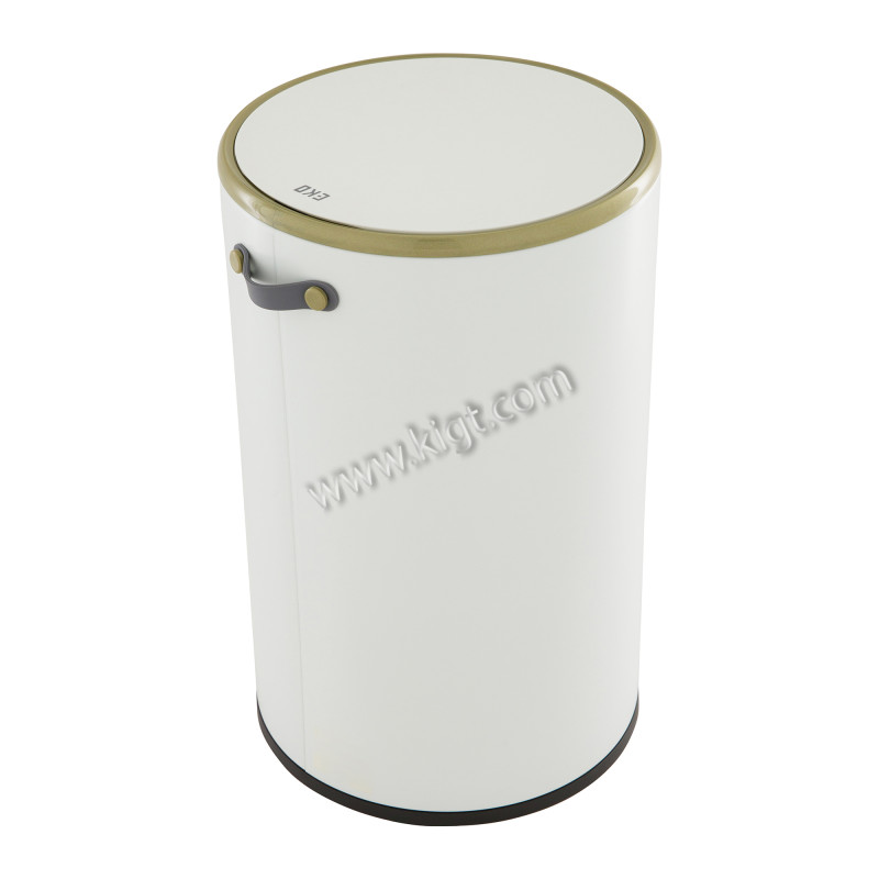 12 L Round Step Bin, Lid & Bod Powder Coated in Matt White steel, soft close lid black PP liner