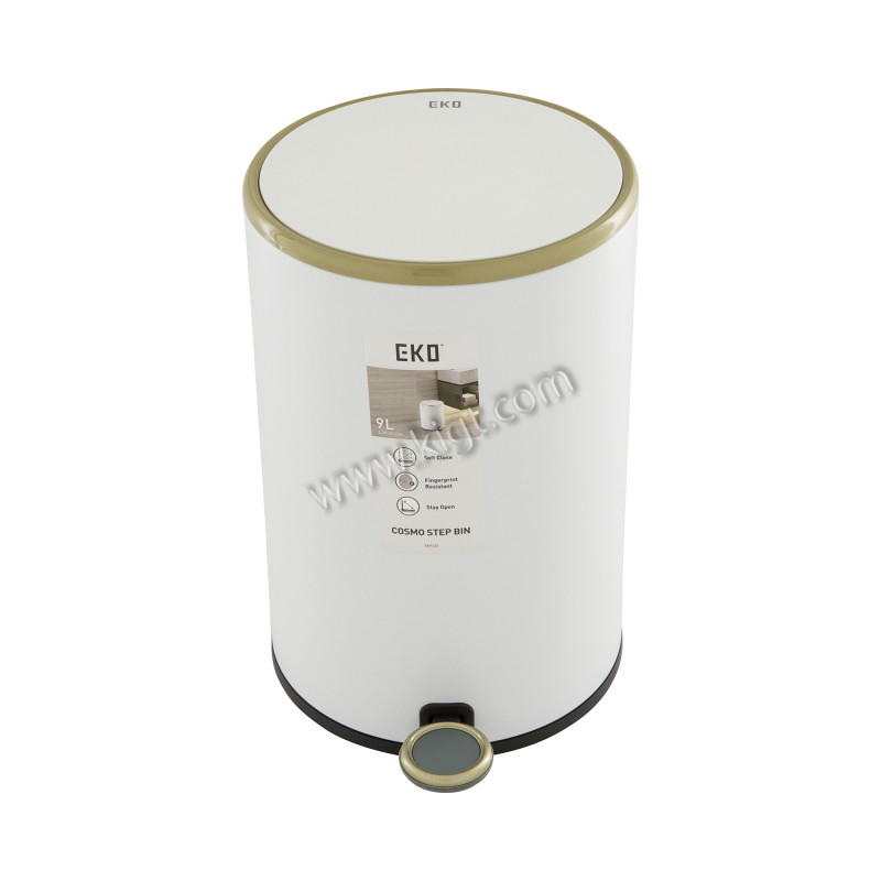 9 L round step bin, Lid & body powder coated in matt White