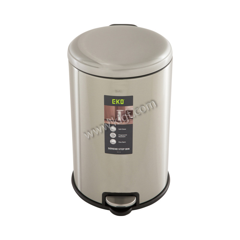 EKO 12L pedal bin,soft close, PP liner,lid and body in satin finish