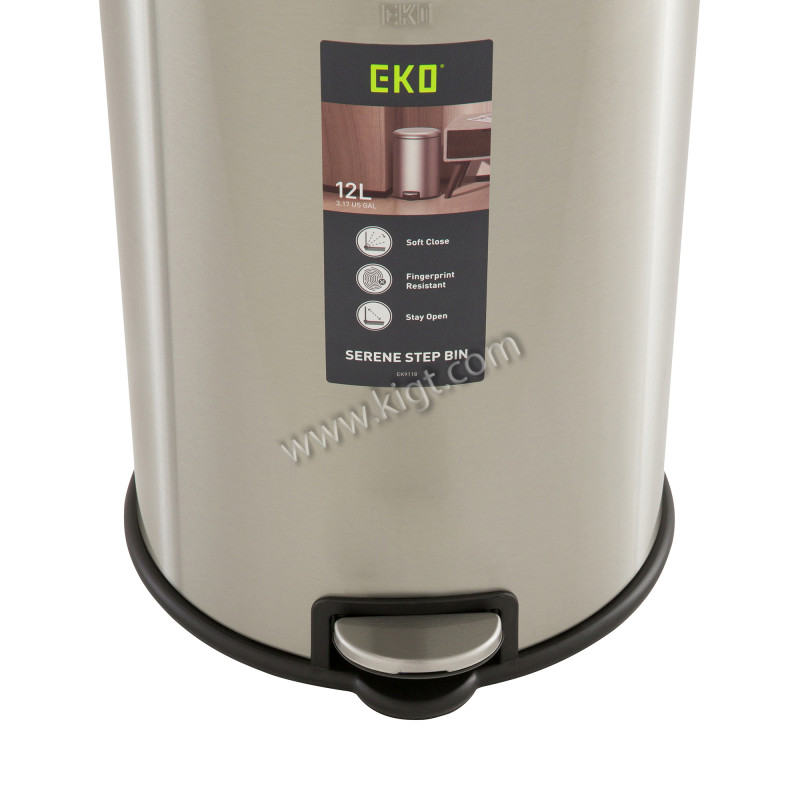EKO 12L pedal bin,soft close, PP liner,lid and body in satin finish