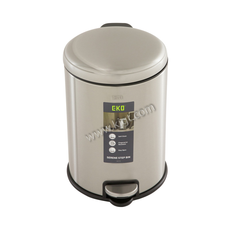EKO 5L pedal bin,soft close, PP liner,lid and body in satin finish