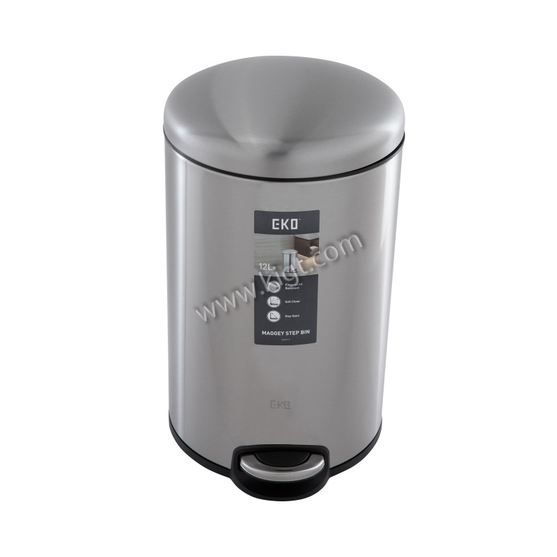 EKO 12 L Soft Close S/S Step bin brushed fingerprint proof finish