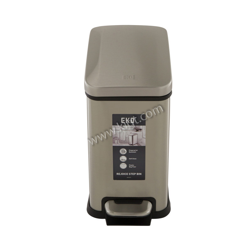 8L "EKO" BRAND step bin, brushed fingerprint proof stainless steel